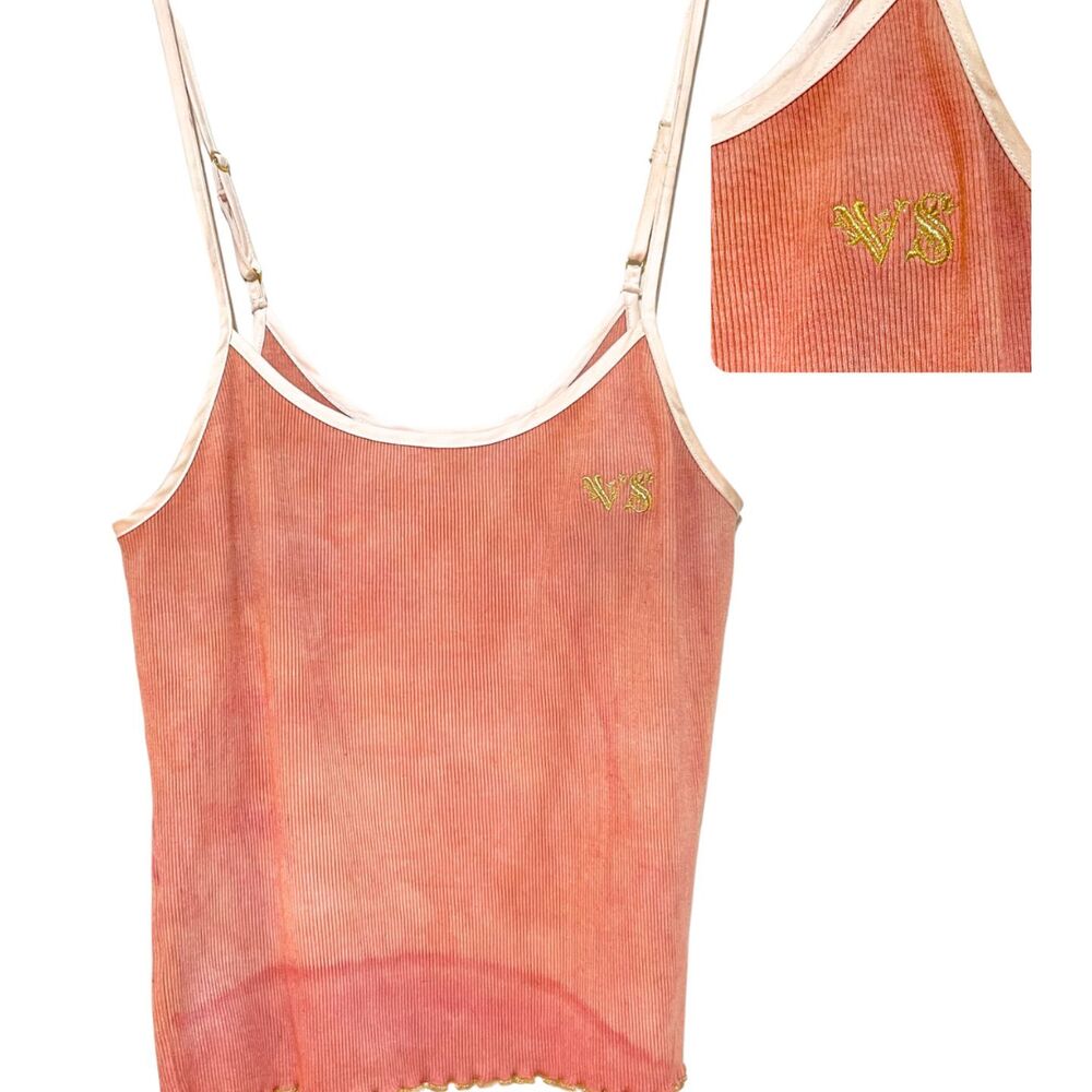 Victorias Secret Upcycled Ribbed Cami Hand Dyed Ruffle Edge Tank Top